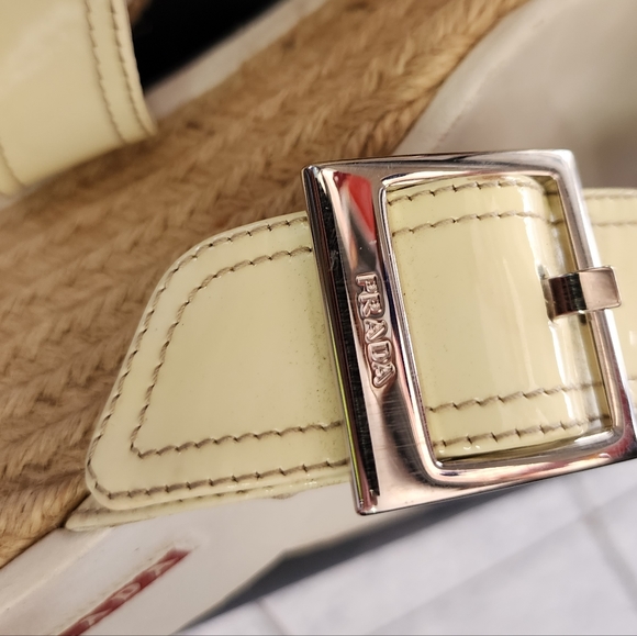 Prada wedge sandal.Calzature Donna. Patent leather with rope weave wedge size 40 - Picture 3 of 16